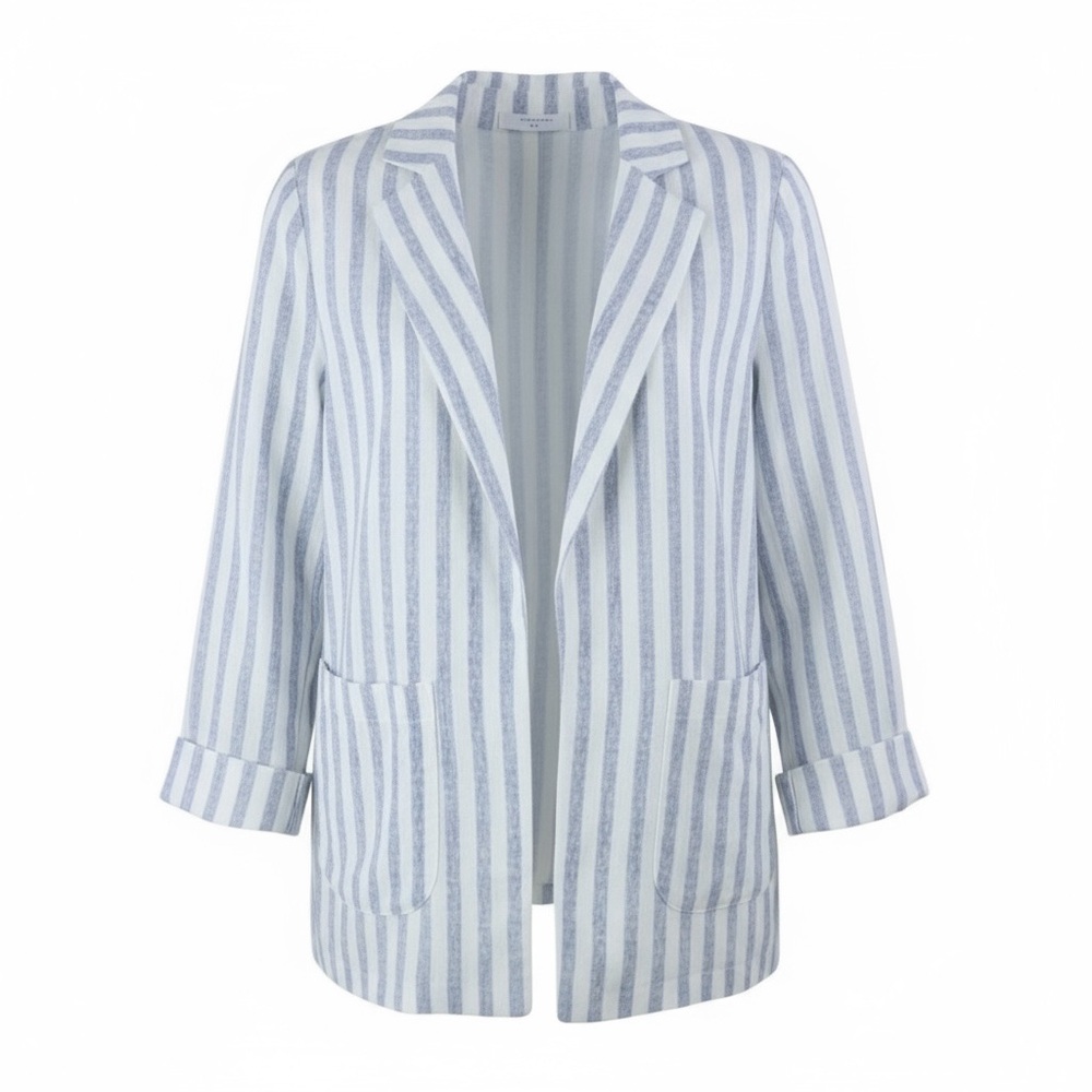 Elodie Blue & White Striped Blazer Lightweight Lined with Pockets 3/4 Sleeves M